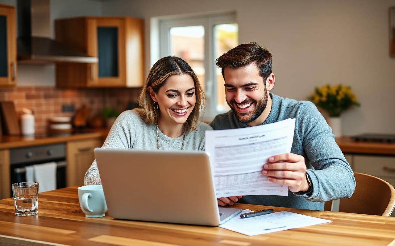 Couple reviewing their boiler finance plan at home