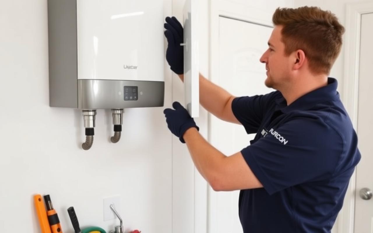 Gas Safe registered engineer inspecting a boiler