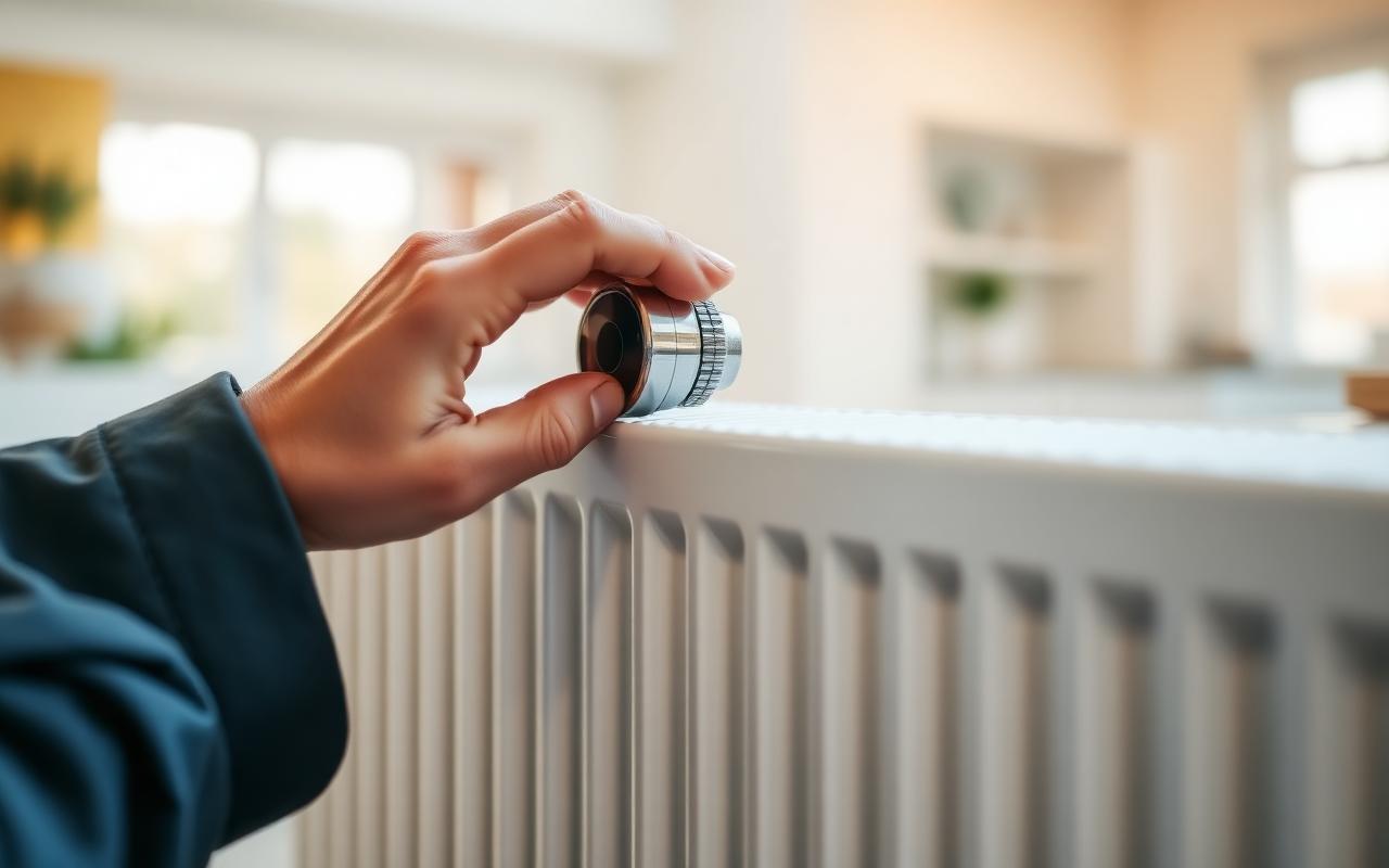 Engineer adjusting a radiator valve